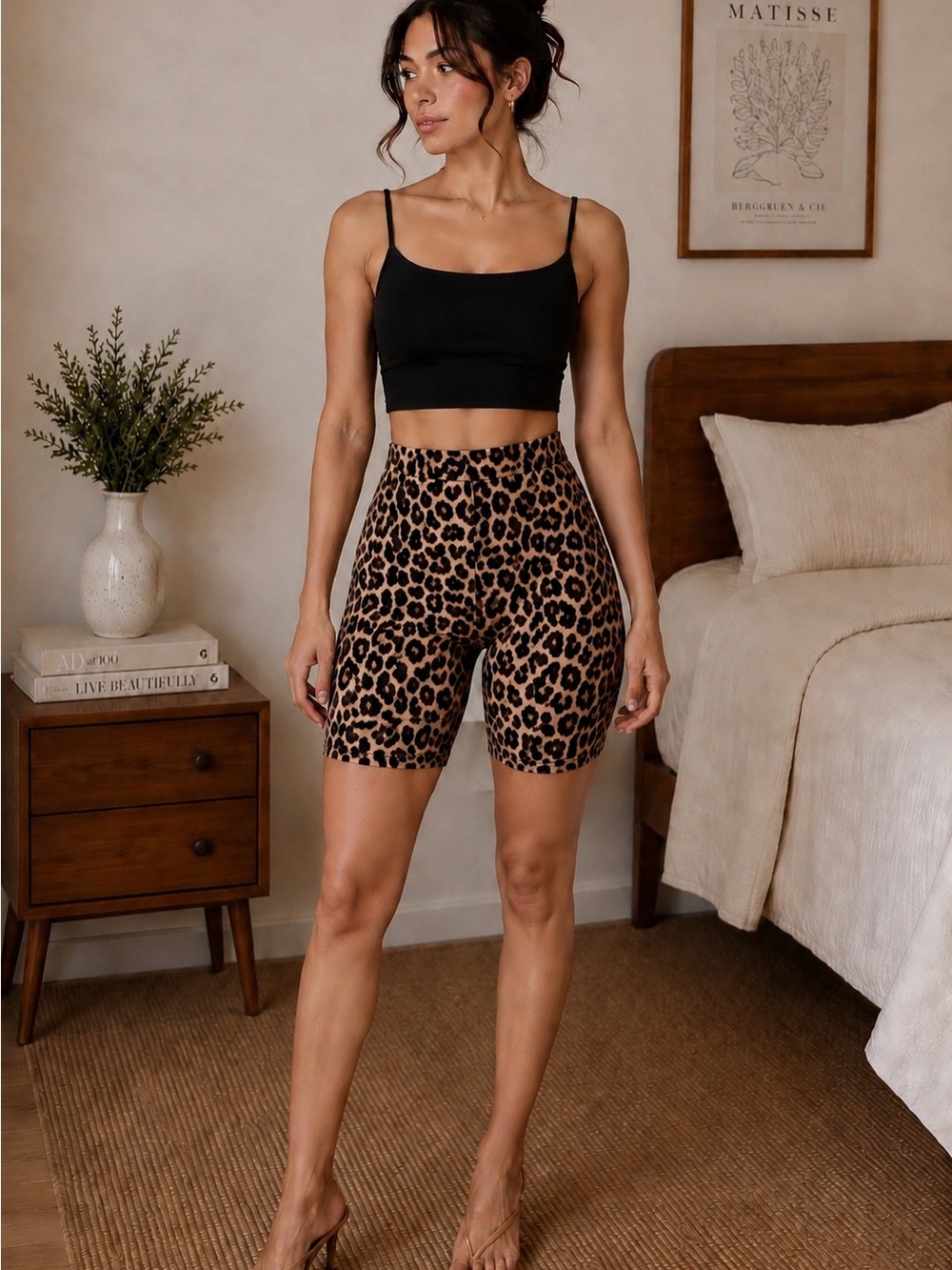 Leopard Print High Waisted Biker Shorts | Cotton Stretch